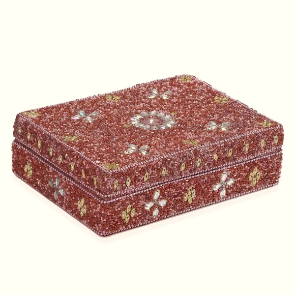 Decorative Pink Beaded Jewelry Box - Picture 1 of 12